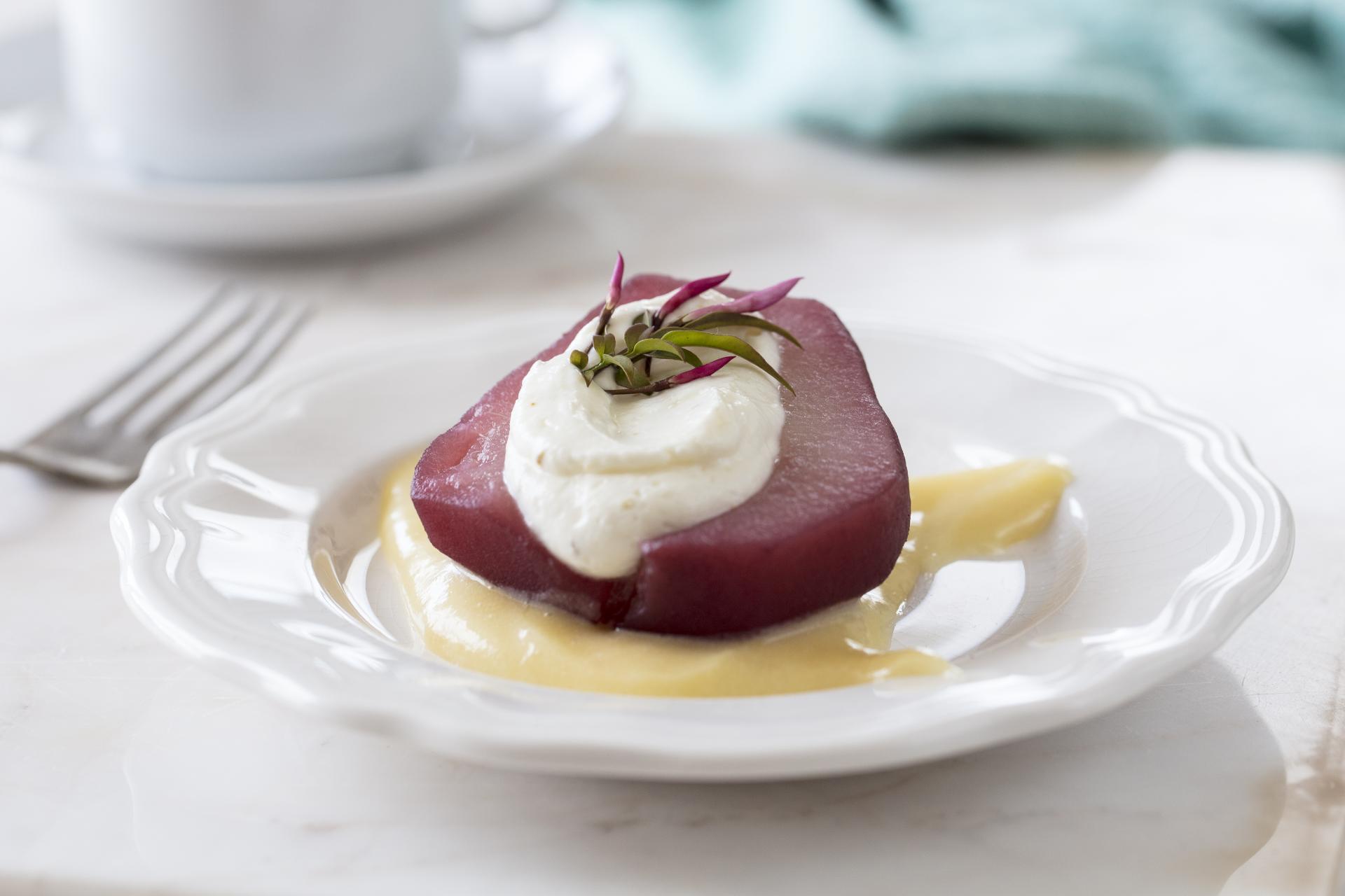 Poached Pears with Purple Haze® Cream